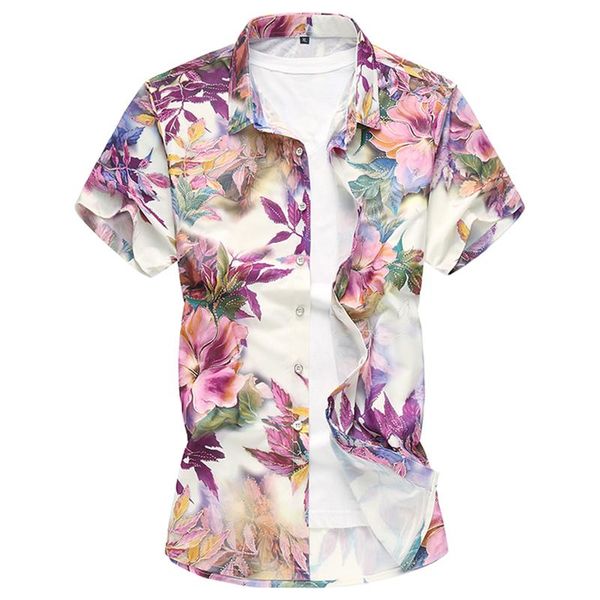 

men's casual shirts 2021 men summer hawaiian vacation party short sleeve fashion floral printed hip hop male shirt 5xl 6xl 7xl, White;black
