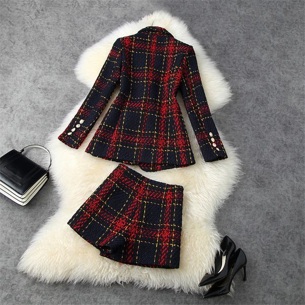 

women's blouses & shirts winter office fashion lady party girl outfit turn down vintage collar chess tweed wool blazer and suit shorts, White