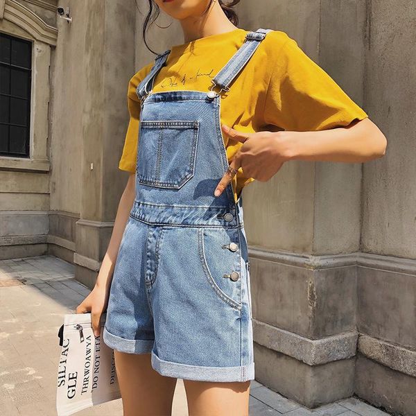 

women's jeans 2021 summer woman jumpsuit shorts loose light blue wash cowboy overalls for female