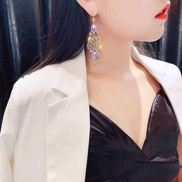 

fashion crystal tassel earrings long fashion temperament net red versatile earrings personality exaggerated new earrings, Silver