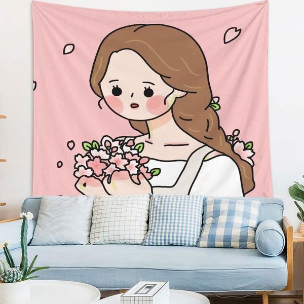 

tapestries cilected nordic ins cute girl tapestry wall hanging sofa background cloth bedroom bedside painting beach towel