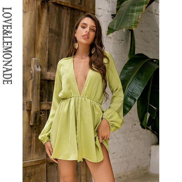

casual dresses love&lemonade light green deep v-neck lantern long sleeve a-line reflective satin holiday mini dress lm80428mini-b, Black;gray