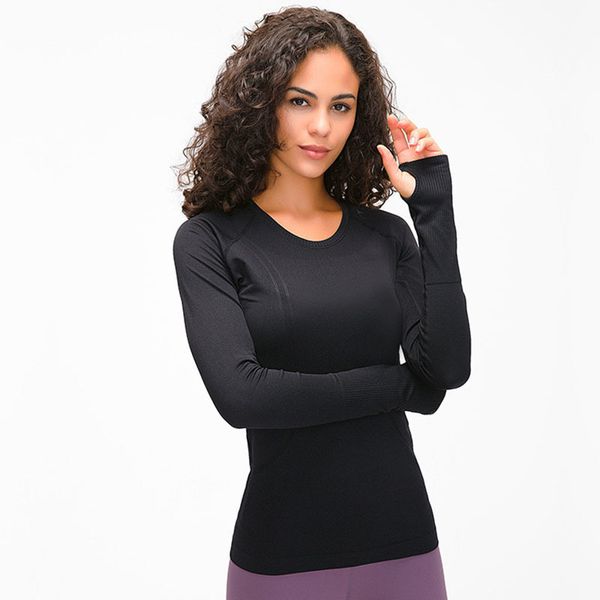 

elastic gym yoga shirts lu-97 long sleeve women slim mesh running sport jacket quick dry black fi sweatshirts