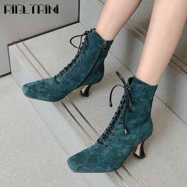 

boots ladies elegant flock thin high heels shoes mature pointed toe ankle women lace-up boots, Black