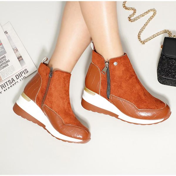 

boots spring women wedges heels ladies ankle woman non-slip zipper leather shoes autumn female footwear botas mujer, Black