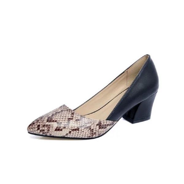 

dress shoes 2021 spring pointed high heels party snakeskin casual thickening with women's korean multicolor work, Black