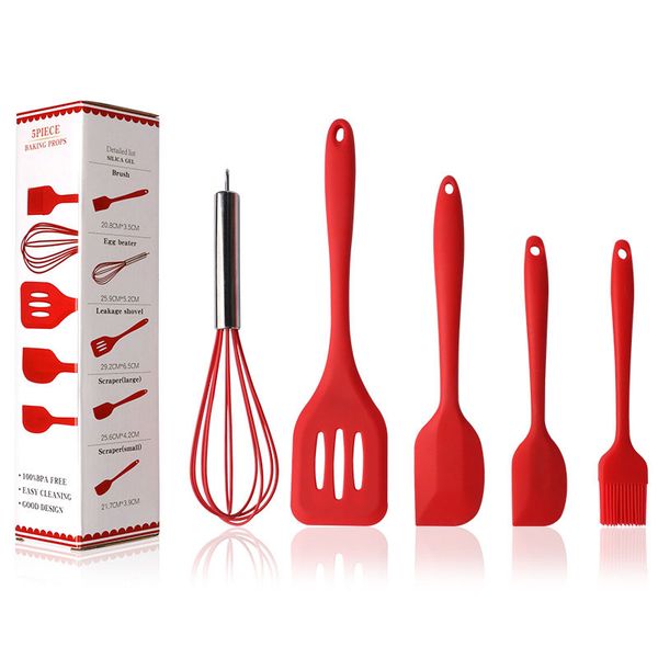 

5 in 1 silicone cooking tool sets egg beater spatula oil brush shovel spoon baking barbecue kitchen tools utensils kitchenware