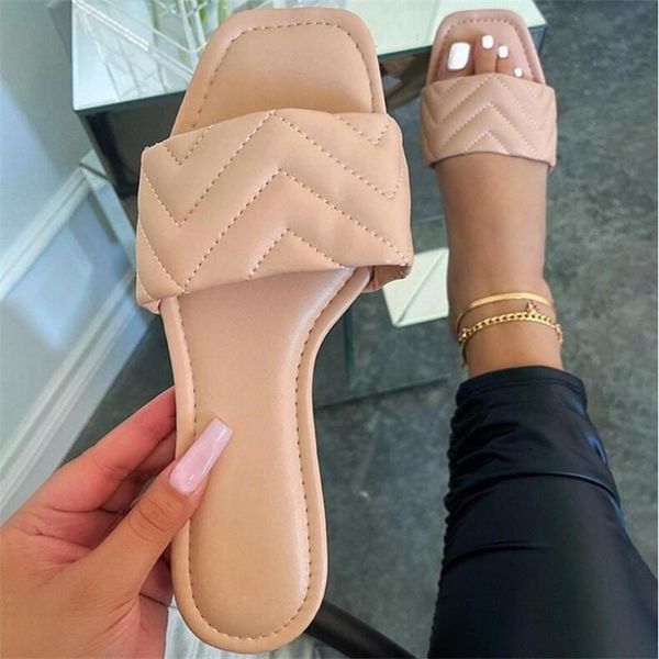 

slippers women sandals sewing thread style summer shoes for flat rubber leather slides soulier femme, Black