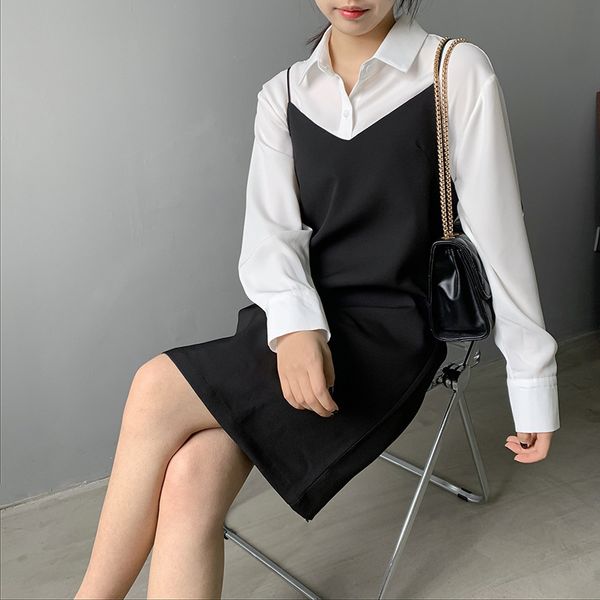 

casual dresses 2021 spring female style suspend elegant to-line exterior sense ed in medium length, Black;gray