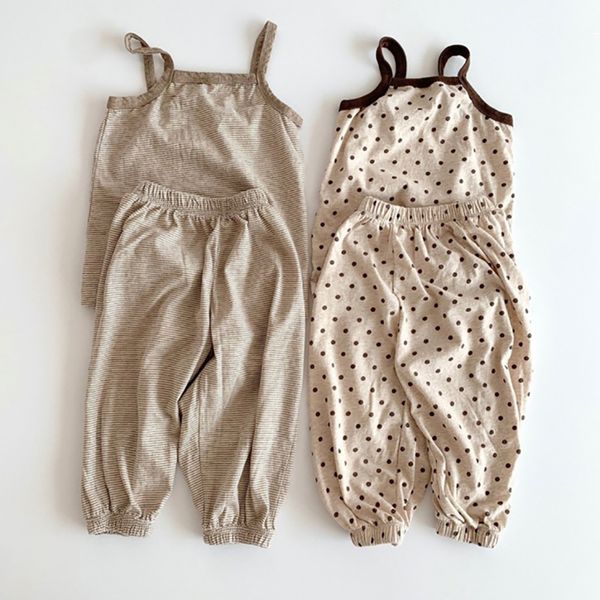

new good quality factory price fashion selling childrens japanese retro soft polka dot sling casual two-piece suit, White
