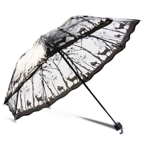 

umbrellas 8 ribs folding clear for female printed transparent rain umbrella women's parasol outdoor gear ys028