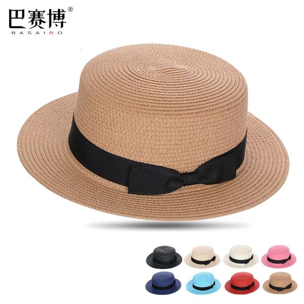 

girl summer sun shading straw british bow hat beach hat, Blue;gray