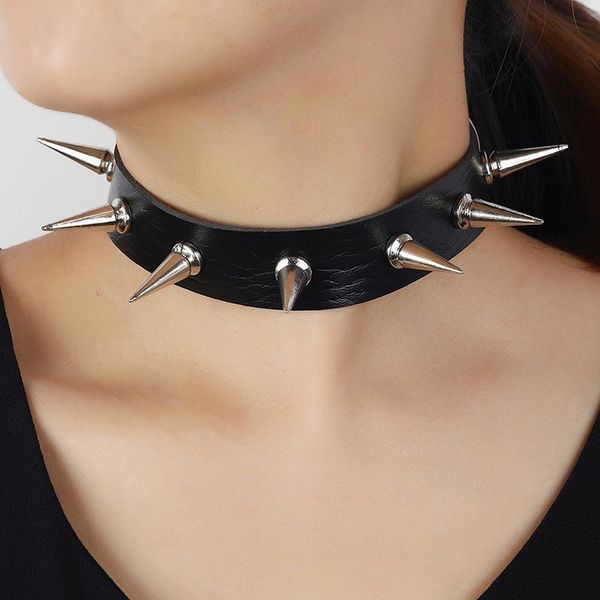 

chains western style vintage punk hip hop leather collarbone chain necklace, Silver