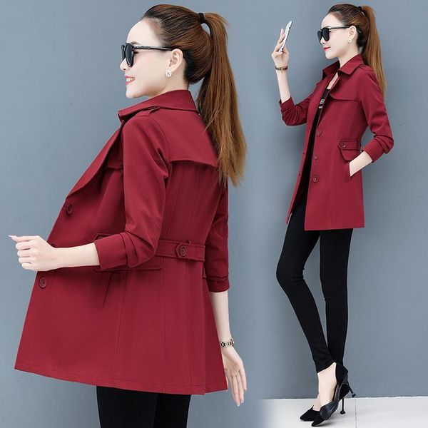 

women's jackets women spring autumn office mid-length trench coat korean plus size slim long sleeve casual windbreaker ladies outerwear, Black;brown
