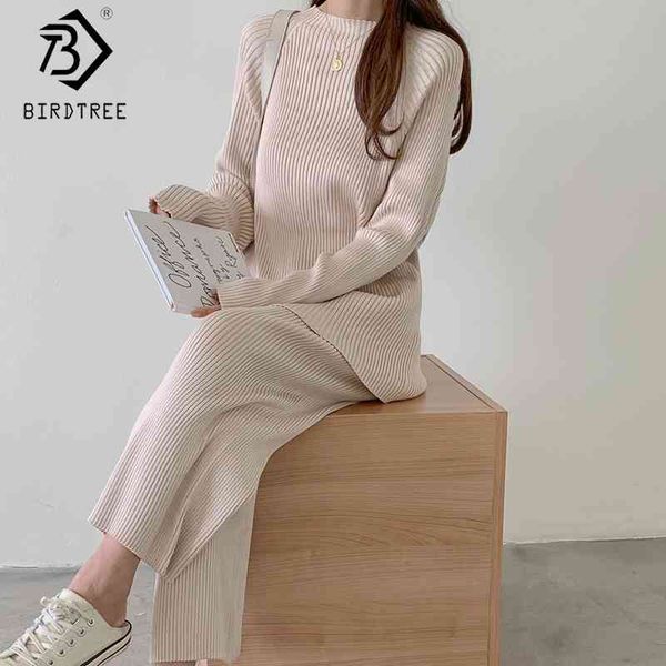 

chic korean style women knitting suits autumn winter two pieces set split pullovers +elastic ankle-length pants s08210k 210419, White