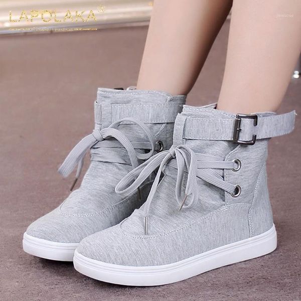 

boots lapolaka arrivals 2021 lace up concise shoes ladies female buckle decoration platform spring autumn woman1, Black
