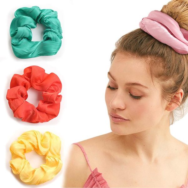

women reflect light hair bands satin solid color silk ties scrunchie ponytail holder accessories headband for