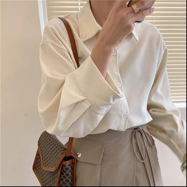 

women shirts spring candy color casual blouses lapel long sleeve single breasted female loose office lady blusas, White