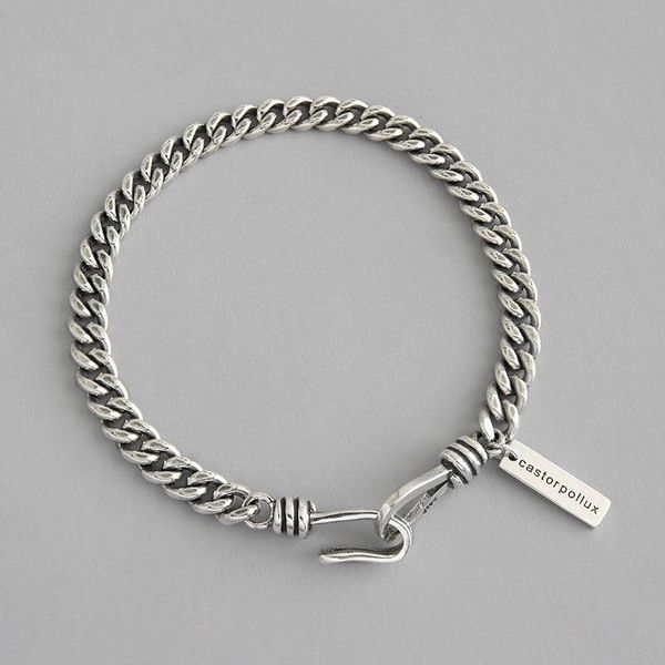 

link, chain xxixx retro side bracelets male female personality thai silver 925 old english alphabet tag bracelet jewelry, Black