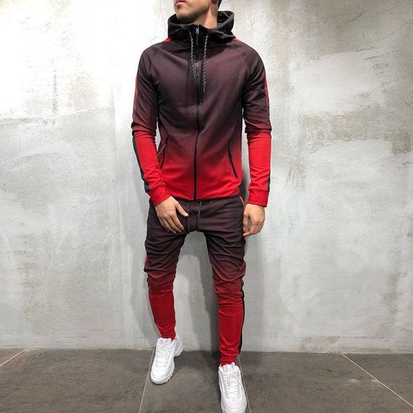 

men's tracksuits 2021 brand men tracksuit 2 piece set 3d gradient color casual hoodies sweatshirt and pants sportswear joggers sets, Gray