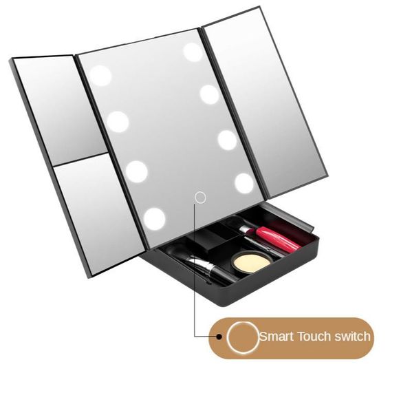 

compact mirrors led makeup mirror foldable 2x 3x magnifier 8 vanity light magnifying countertouch screen storage box cosmetic espejo