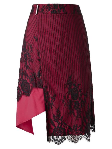 

skirts wipalo women plus size 5xl lace overlay midi asymmetrical skirt high waist ladies patchwork slit casual female, Black