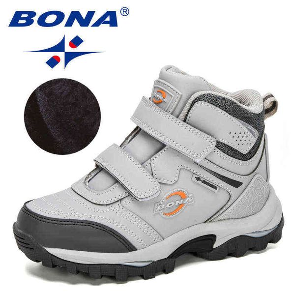 

bona designers plush snow boots children sport sneakers terkking boots kids hiking mountain climbing camping footwear 211108, Black;grey