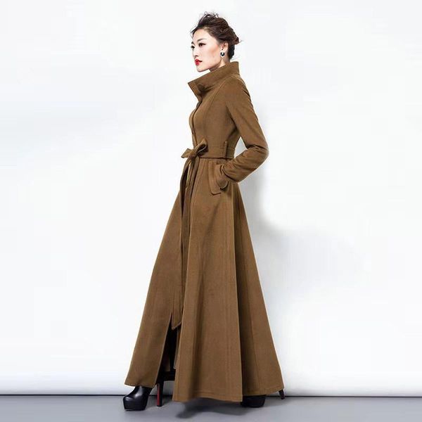 

women's wool & blends women coat winter 2021 thick lapel woolen long slim korean jackets for, Black