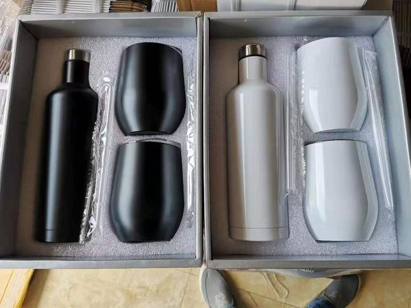 

gift wine tumbler set stainless steel double wall insulated with one 500ml bottle two 12oz cup