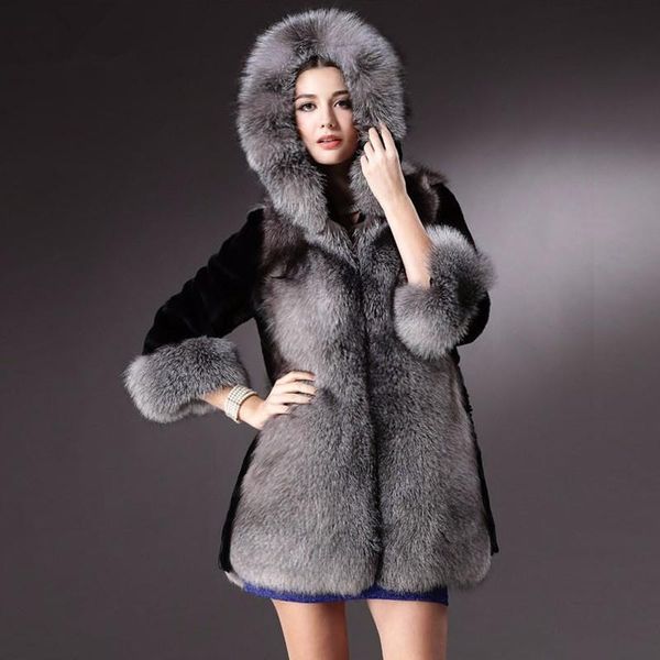 

women's wool & blends wepbel fashion winter warm parka coats faux fur jackets thicken long sleeve overcoat women hooded outerwear, Black