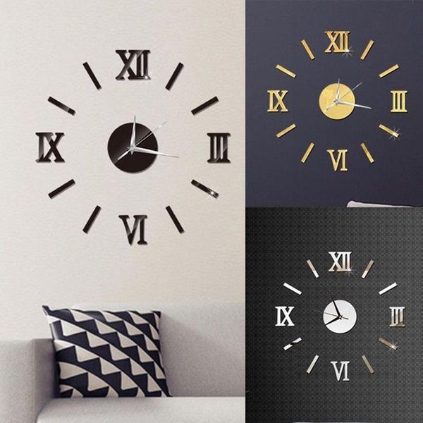 Orologi da parete Superficie a specchio in plastica Numero Adesivi orologio 3D Adesivo appeso Decor Living Home Room Office