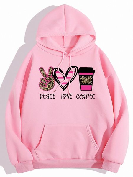 

letter & heart print kangaroo pocket drawstring thermal hoodie g7ep#, White;black