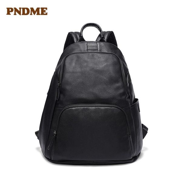 

backpack large capacity male bag leather leisure head layer black