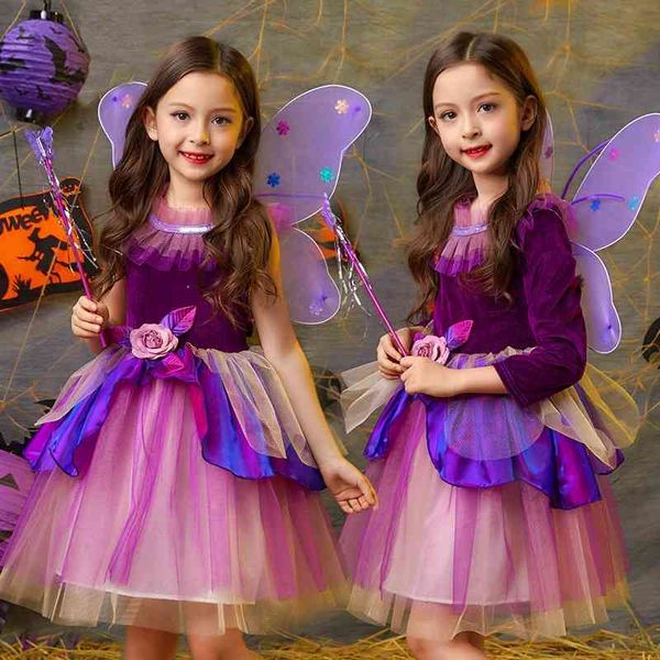 

girl princess witch makeup ball halloween dress butterfly fairy dress long sleeve, Black;red
