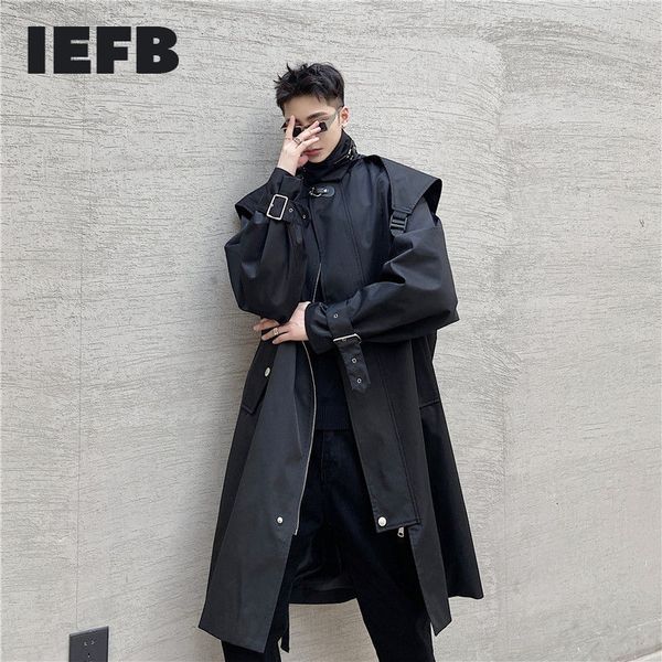 

iefb design streetwear trench coat for men spring oversize windbreaker mens stand collar zipper clothing mid length 9y415701 210524, Tan;black