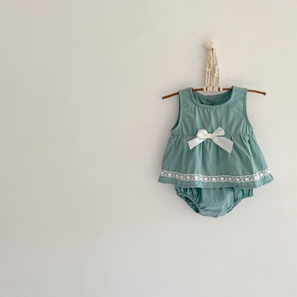 

rompers summer baby girl bodysuit green vest bow jumpsuit with headwear born cute style kids clothes e1016 277q, Blue