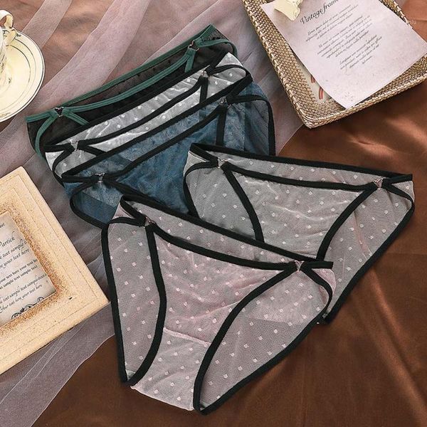 

transparent mesh panties women low waist temptation lace underpants net yarn dots briefs underwear female lingerie women's, Black;pink