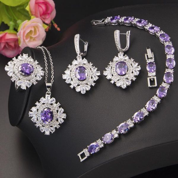 

earrings & necklace christmas snowflake suit european and american multicolor zircon pendant three piece set women's jewelry, Silver