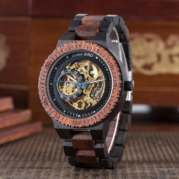 

reloj hombre bobo bird wood watches men automatic mechanical watch luxury fashion wristwatch great christmas gift for friend wristwatche, Slivery;brown