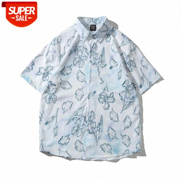 

hong kong style vintage short-sleeved printed shirt men's retro vacation weiyi floral beach couple casual #xh3e, White;black