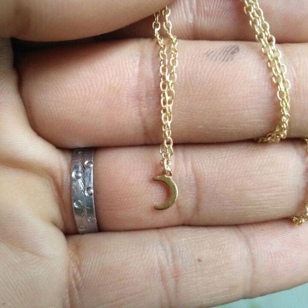 

pendant necklaces cute small silvery moon necklace star sky universe planet little half simple crescent eclipse jewelry, Silver