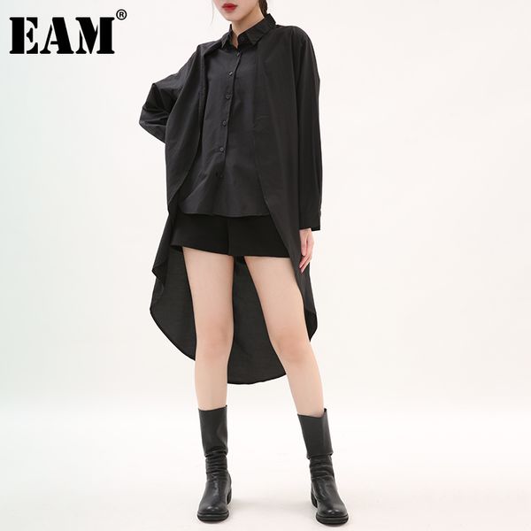 

[eam] women big size irregular black blouse lapel long sleeve loose fit shirt fashion spring autumn 1dd389201 210512, White