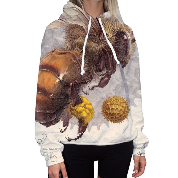 

hoodie autumn casual round neck xl long sleeve cute bee print loose women's, Black
