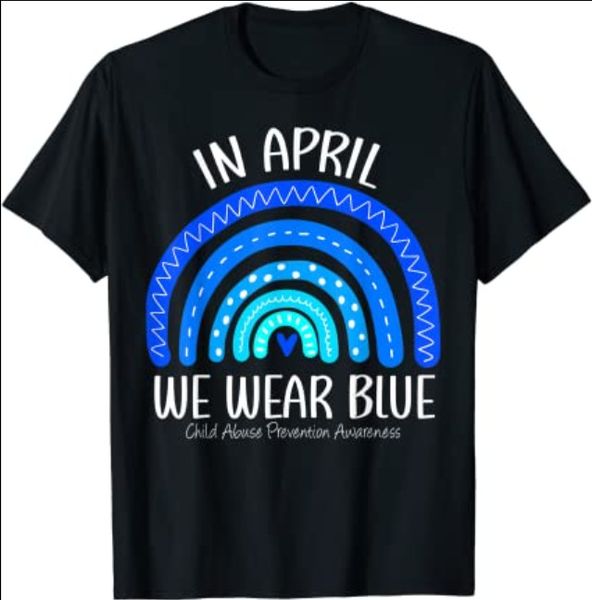

rainbow april we wear blue child abuse prevention awareness t-shirt gift, White;black