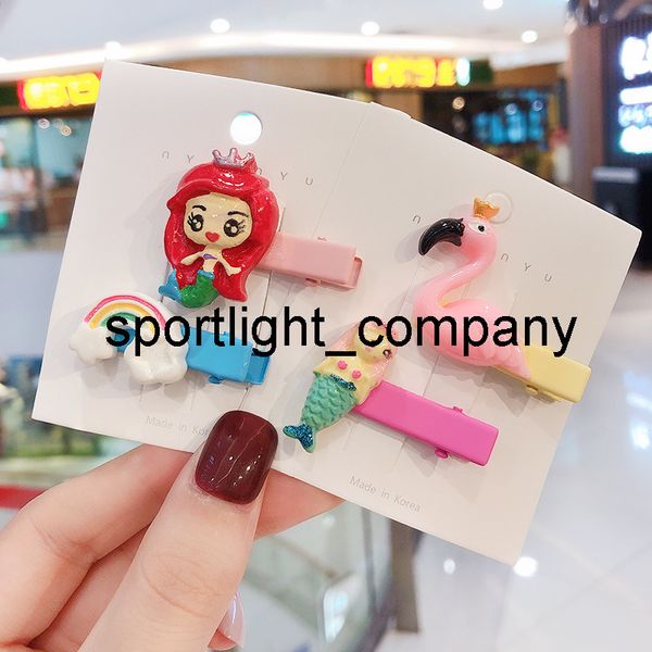 

2022 2 pcs/set children new hair clips cute cartoon animal safety princess barrettes bb clip little girls gifts kids hair accessories, Slivery;white
