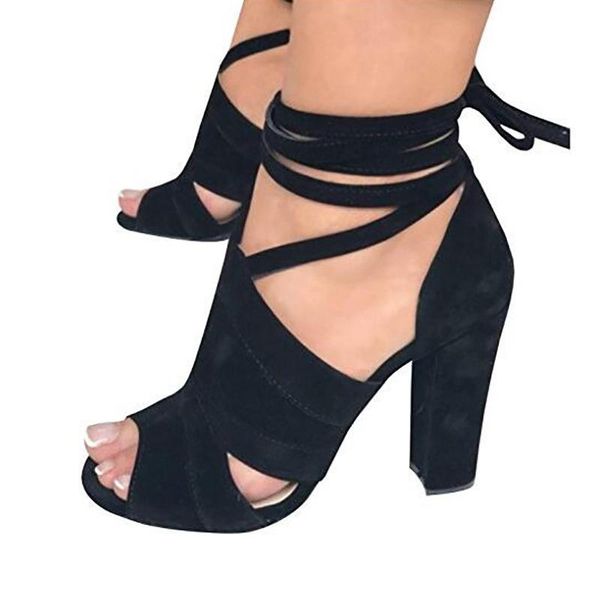

sandalias mujer 2021 women sandals gladiator high heels strap pumps buckle shoes fashion summer ladies size 34-43456, Black
