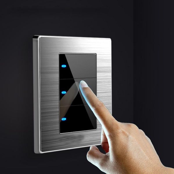 

smart home control 86 type 1/2/3 gang 1 way 2 switch with led household wall random click brushed stainless steel mirror reset