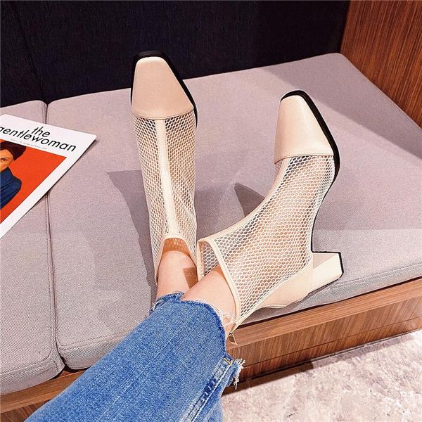 

boots fashion sandals women motorcycle shoes summer design mesh high heels 2021, Black