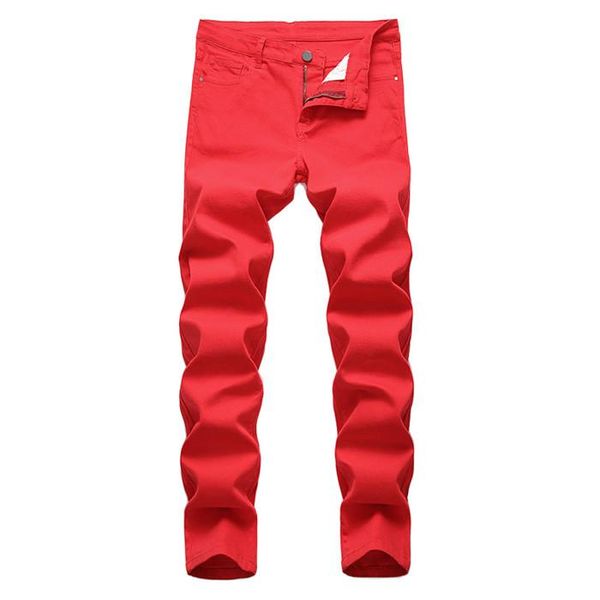 

men's jeans 2021 men's fashion business casual straight leg skinny yellow red men punk pants male, Blue