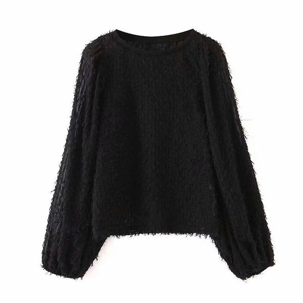 

women's hoodies & sweatshirts vintage women faux fur puff transparent sweatshirt 2021 fashion lady streetwear casual loose long sleeve, Black